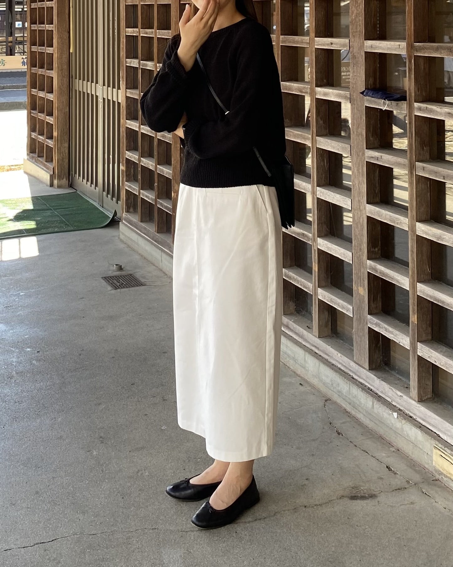 [ベルト付属]Cotton slitted skirt