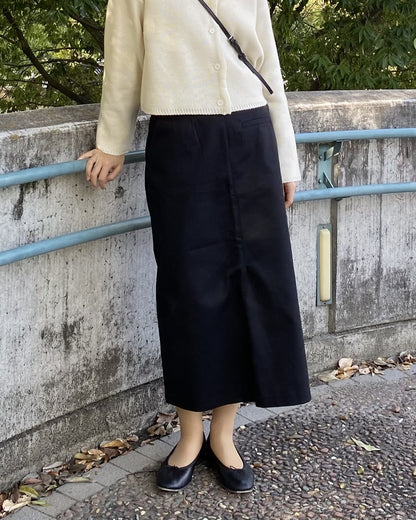 [ベルト付属]Cotton slitted skirt